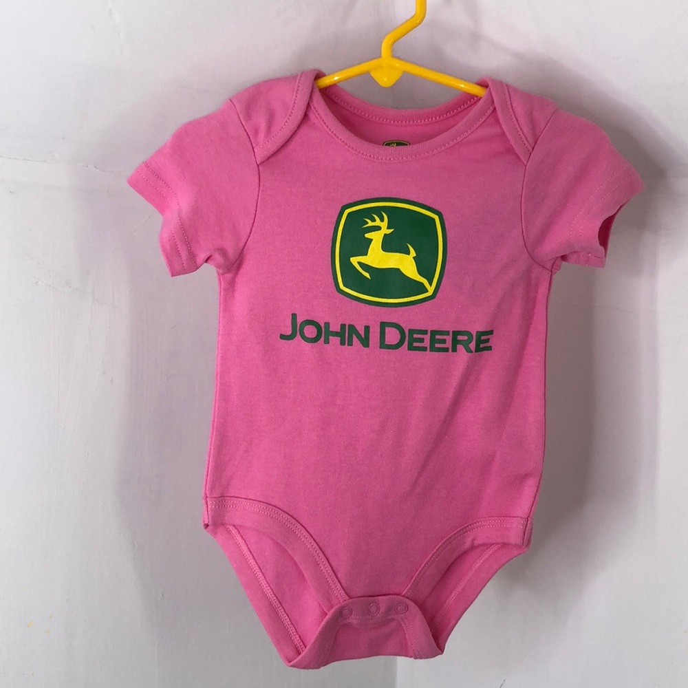 John deer pink crawler onesie bottom snap logo top